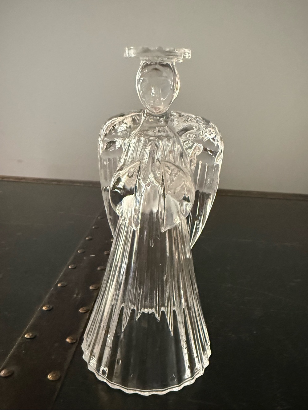 7’’ Taper candle holder pressed glass praying angel heavy